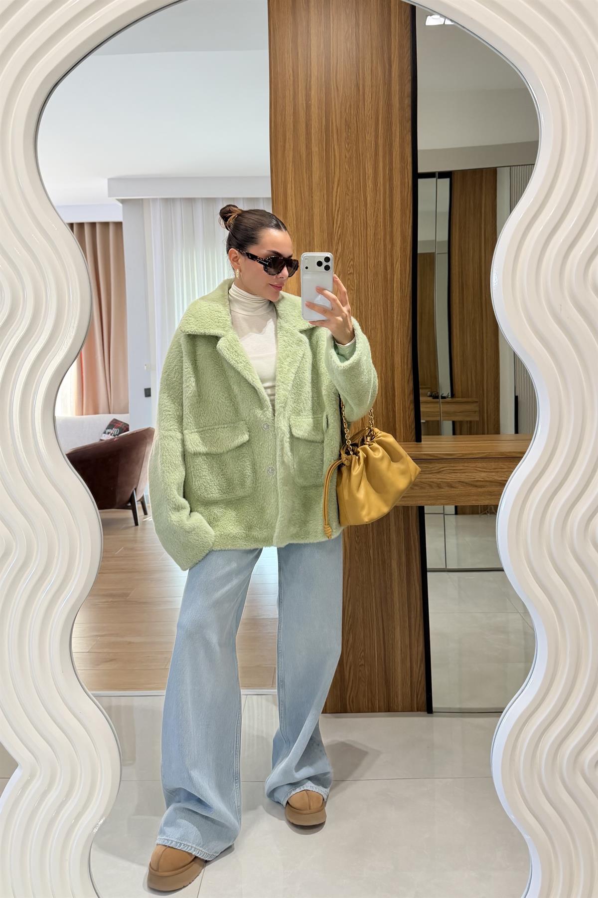 Thana Yeşil Premium Peluş Kaban