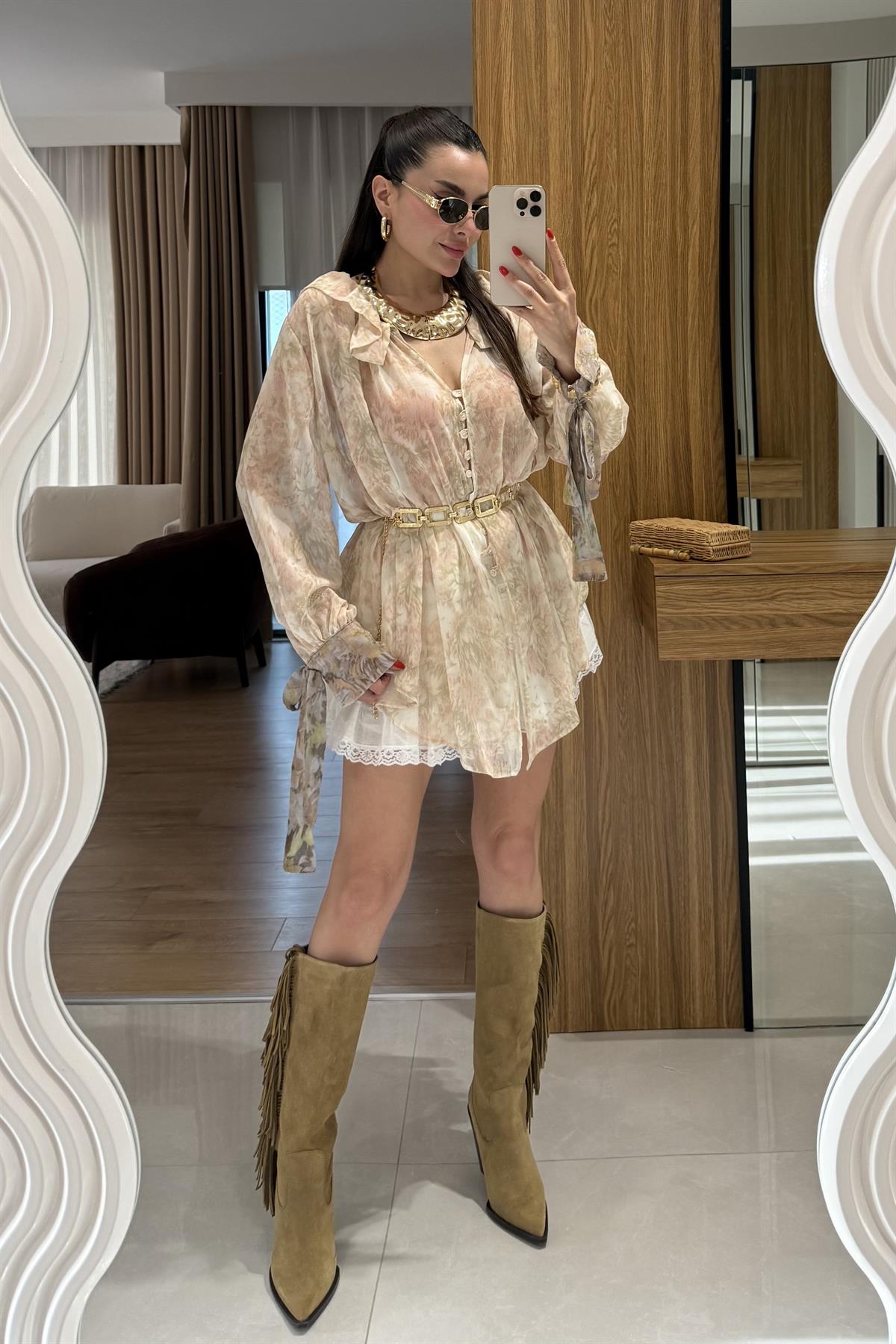 Theodore Desenli Tasarım Şifon Gömlek