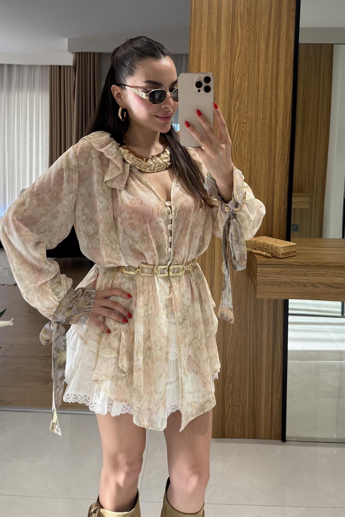 Theodore Desenli Tasarım Şifon Gömlek