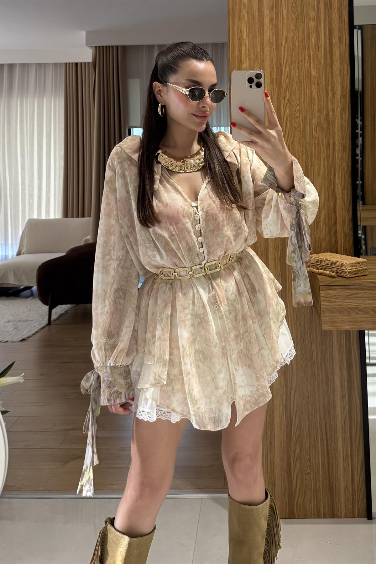 Theodore Desenli Tasarım Şifon Gömlek