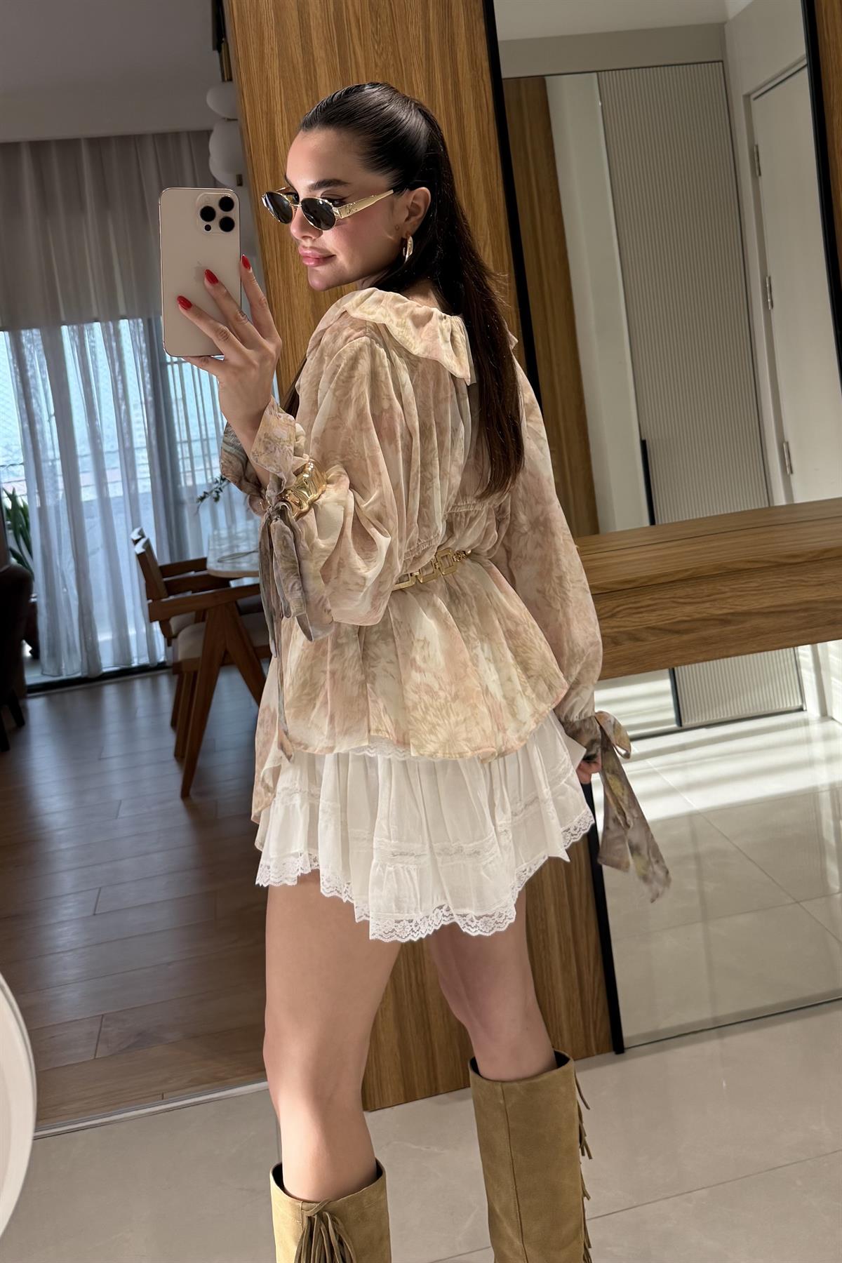 Theodore Desenli Tasarım Şifon Gömlek