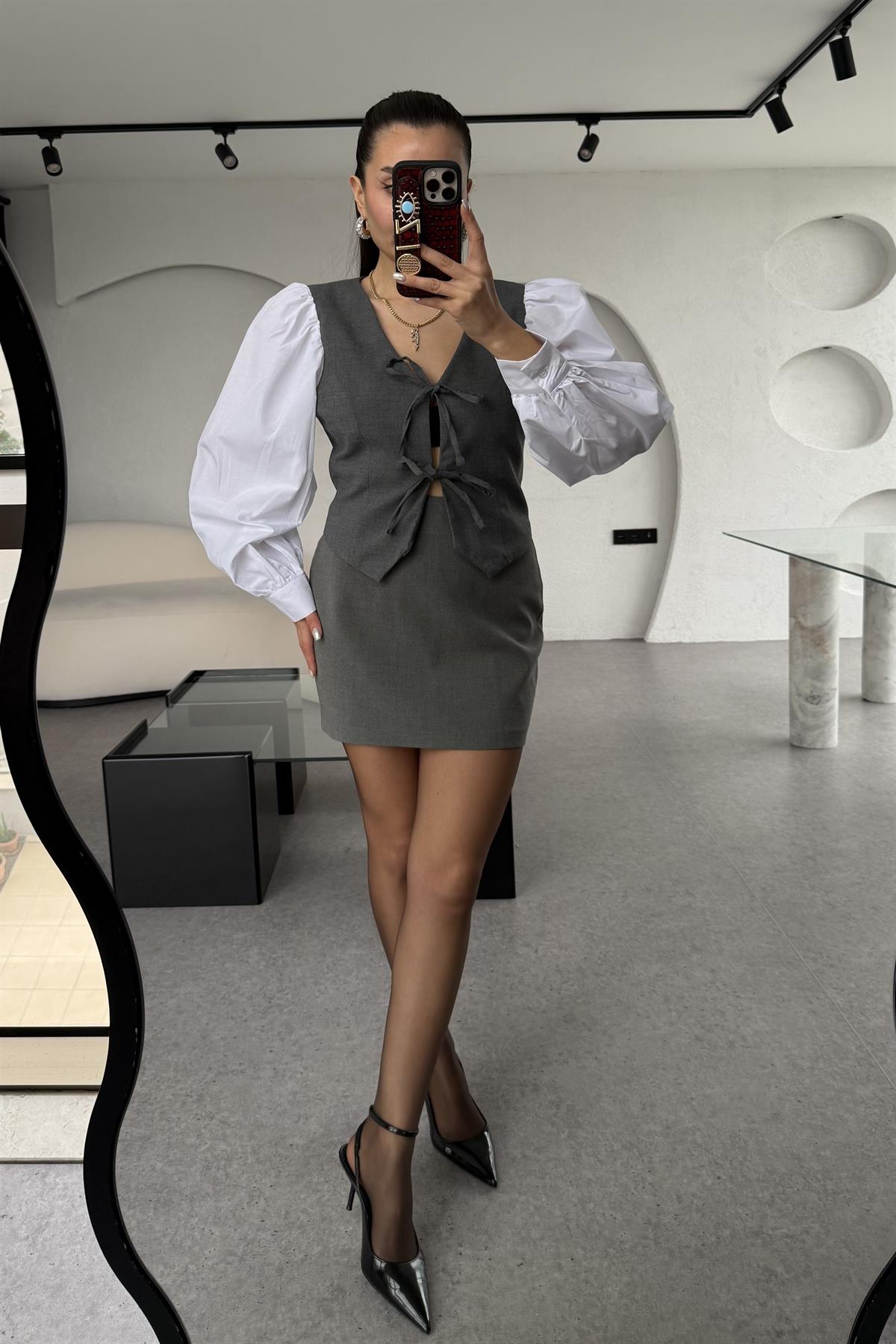 Thistle Gri Mini Etek 