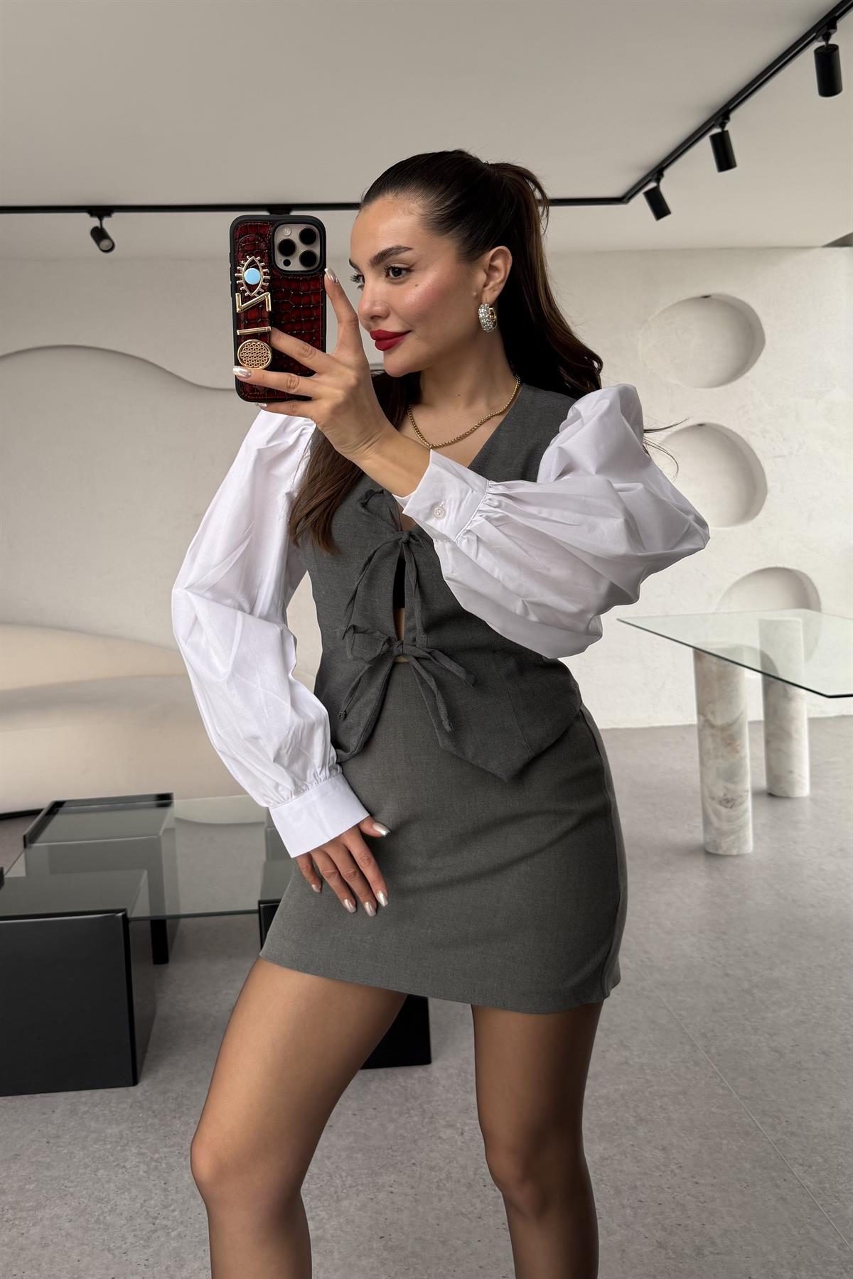 Thistle Gri Mini Etek 