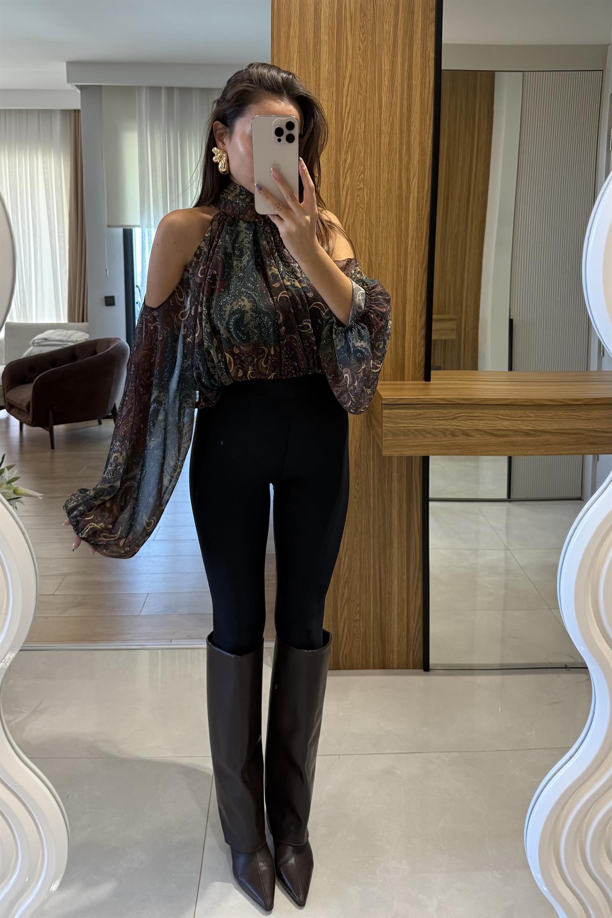 Thurnes Sarı Etnik Tasarım Şifon Gömlek