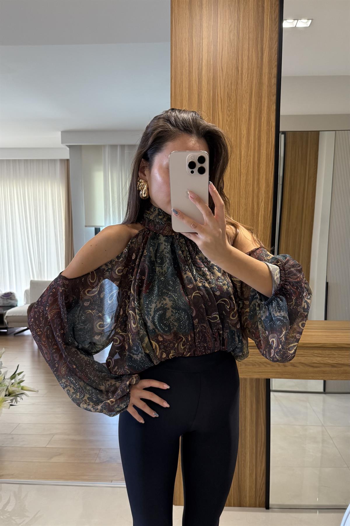 Thurnes Sarı Etnik Tasarım Şifon Gömlek