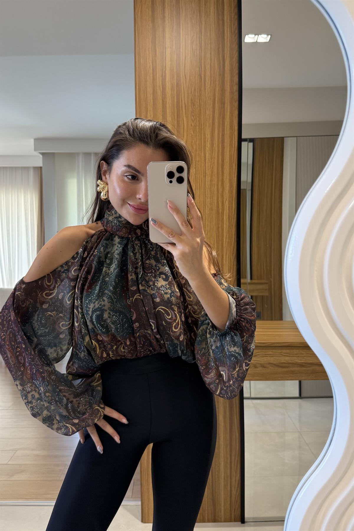 Thurnes Sarı Etnik Tasarım Şifon Gömlek