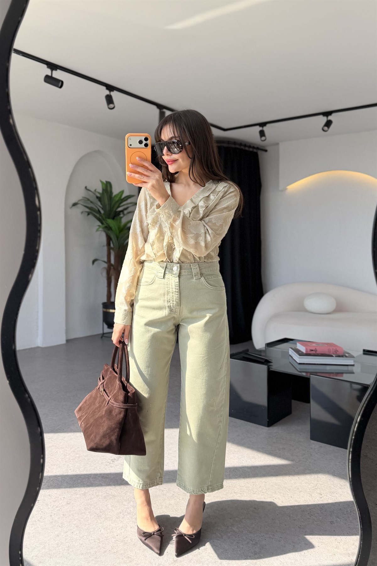 Tiara Mint Kısa Paça Yüksek Bel Jean