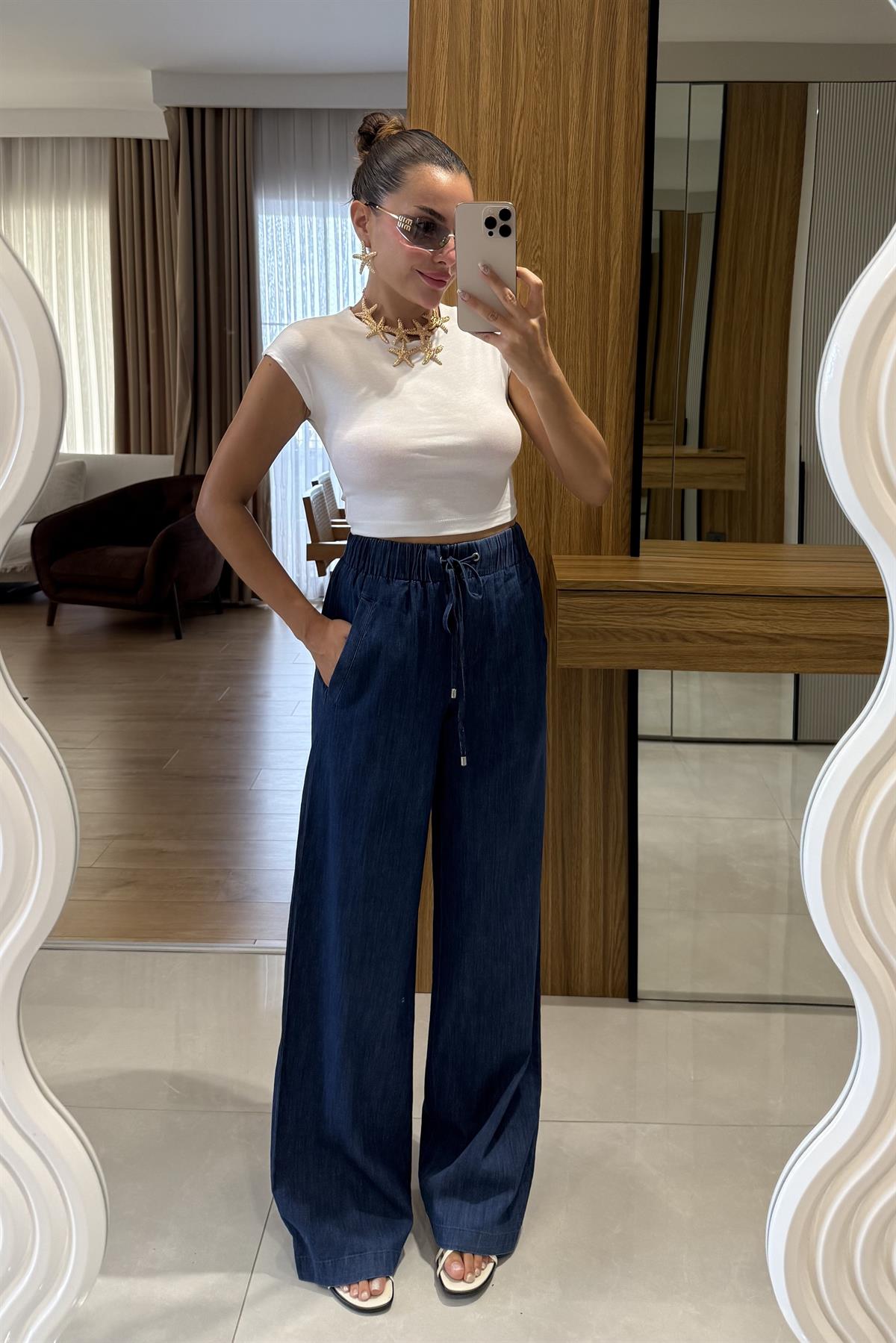 Tienen Beli Lastikli Denim Pantolon