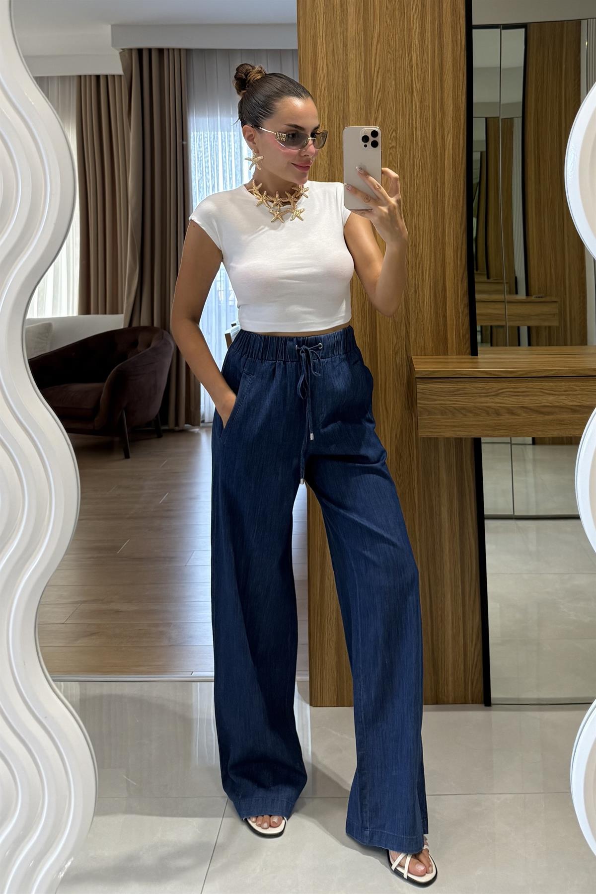 Tienen Beli Lastikli Denim Pantolon