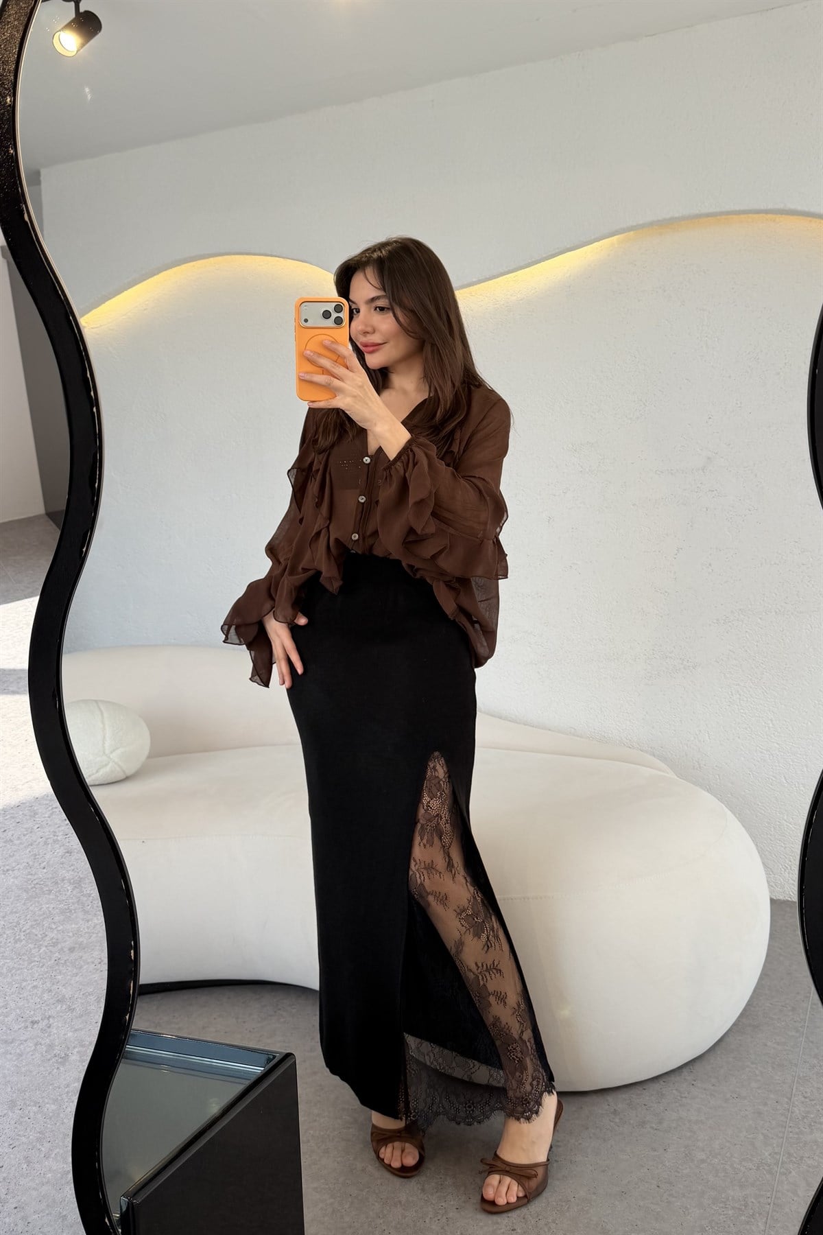 Tiger Siyah Dantel Yırtmaçlı Triko Etek