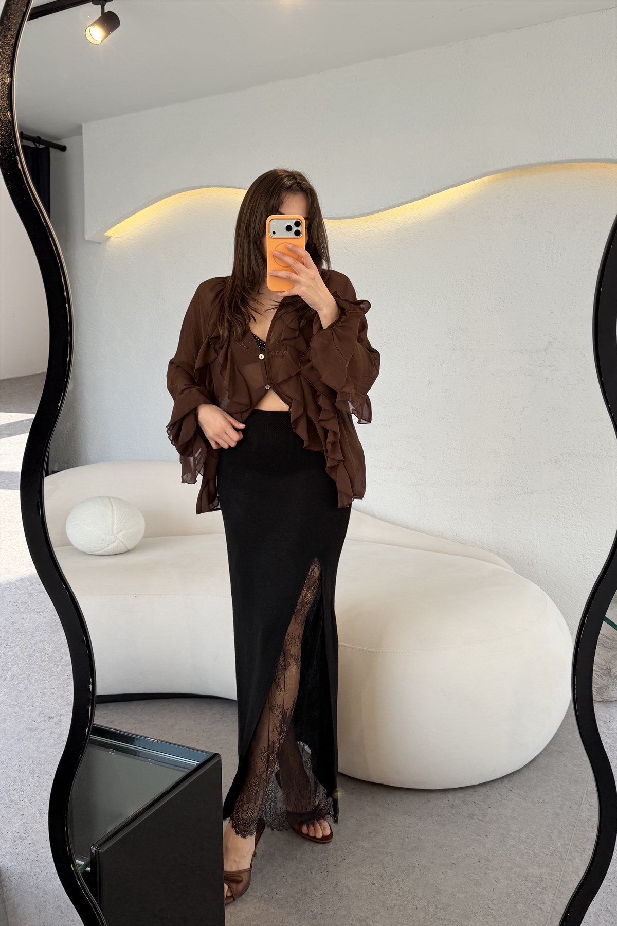 Tiger Siyah Dantel Yırtmaçlı Triko Etek