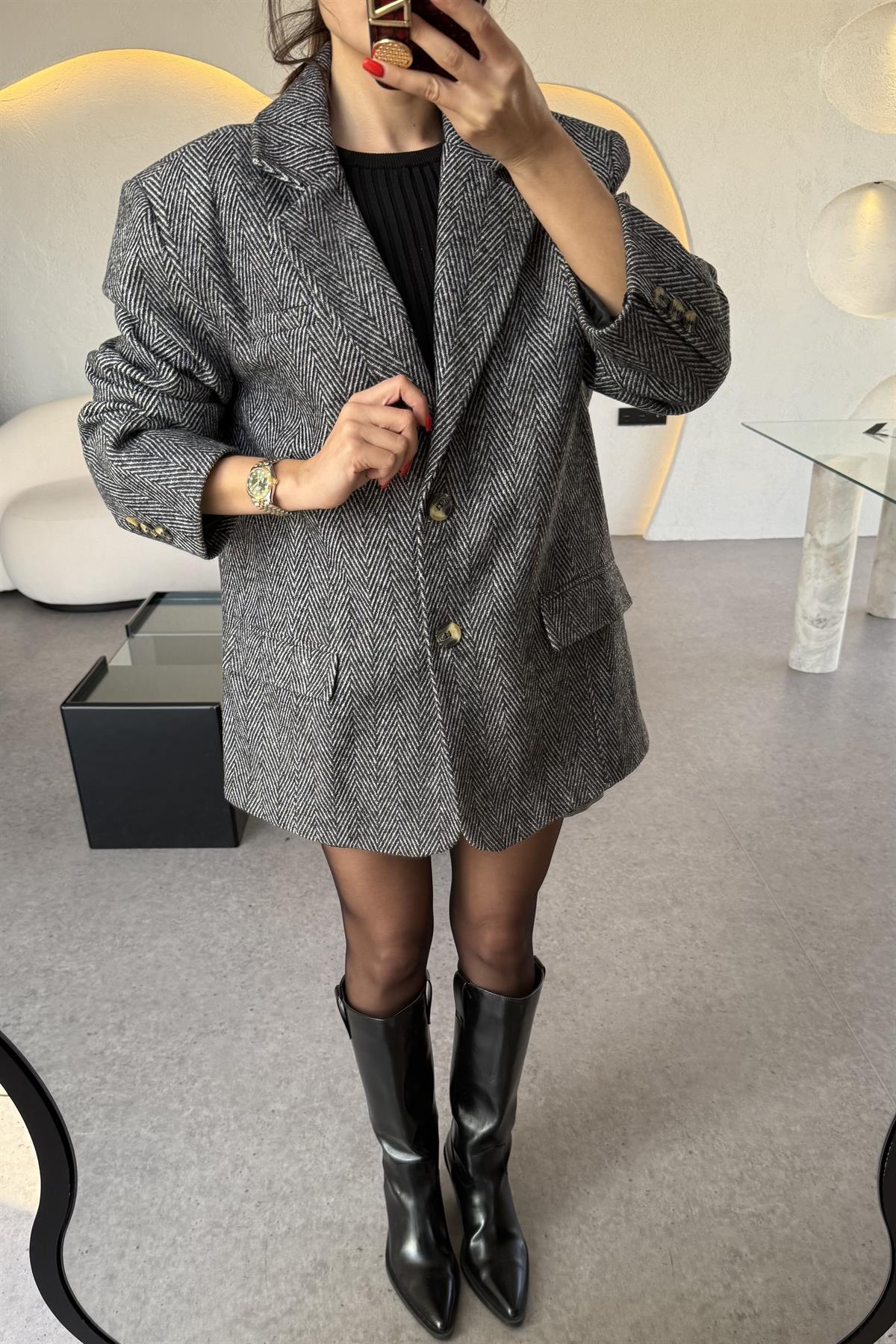 Timber  Siyah-Beyaz Dokulu Daddy Ceket