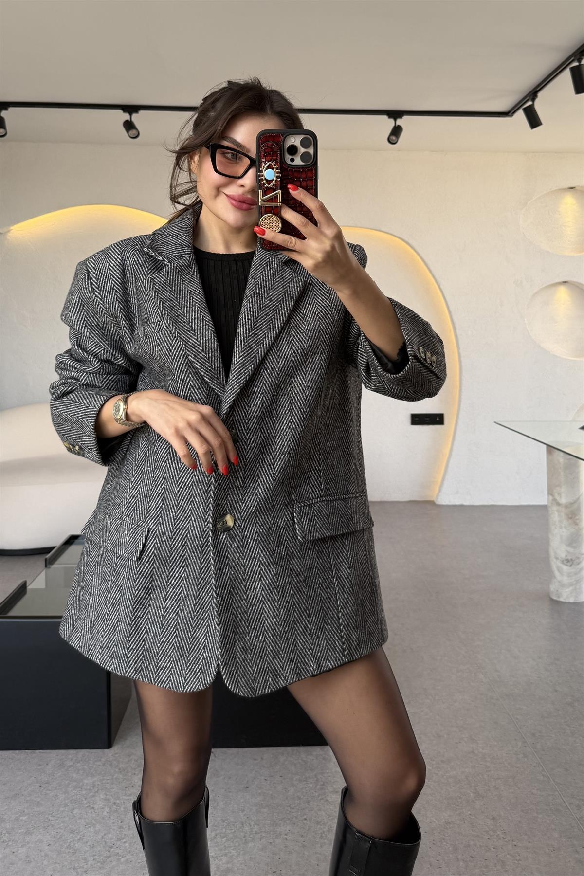 Timber  Siyah-Beyaz Dokulu Daddy Ceket