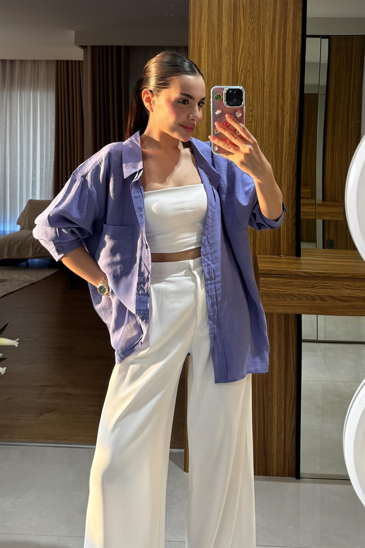 Tivra Lila Tensel Gömlek 