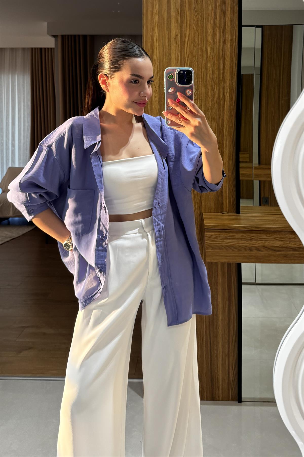 Tivra Lila Tensel Gömlek 