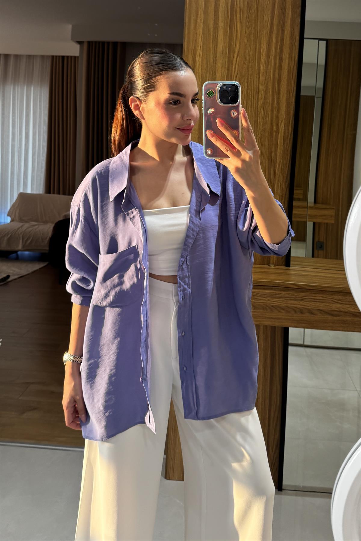 Tivra Lila Tensel Gömlek 