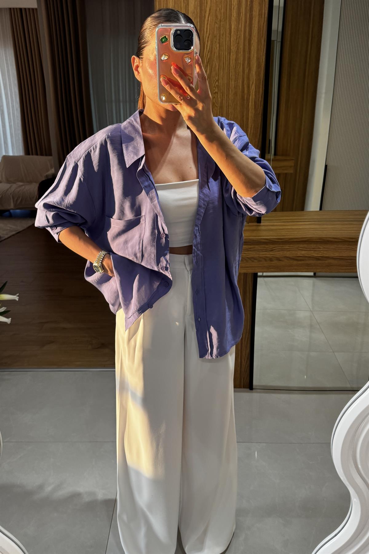 Tivra Lila Tensel Gömlek 