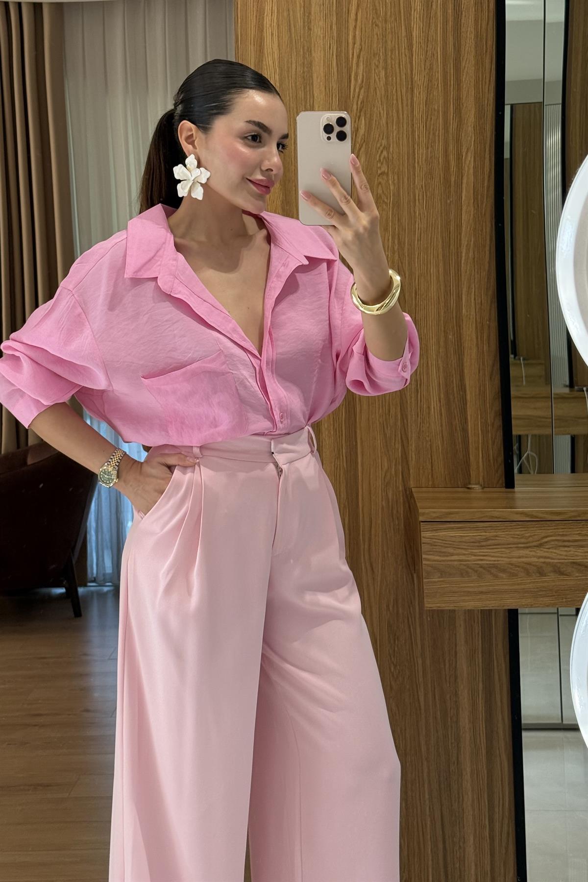 Tivra Pembe Tensel Gömlek 