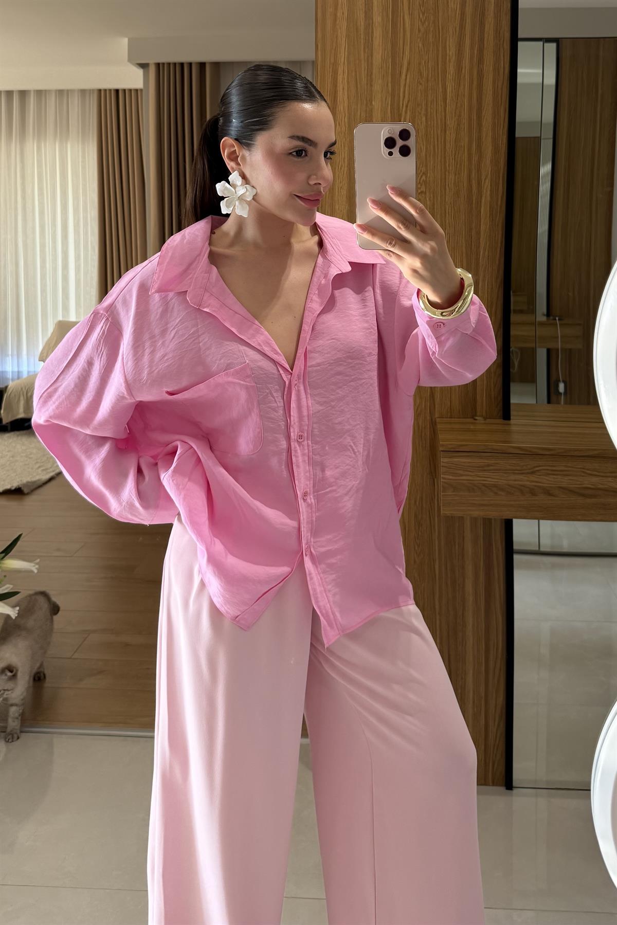 Tivra Pembe Tensel Gömlek 