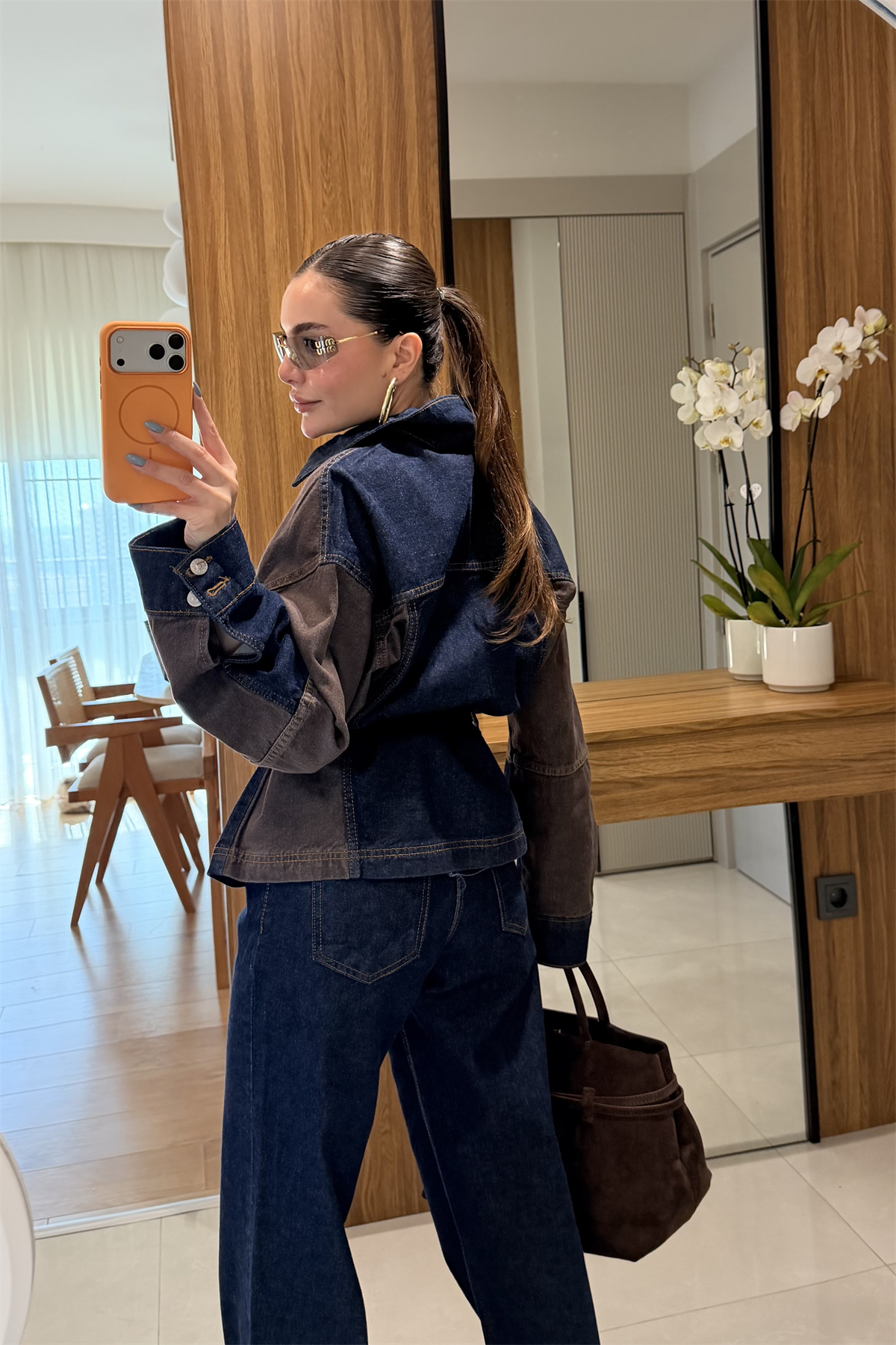 Tokio Denim Kahve Kuşaklı Takım
