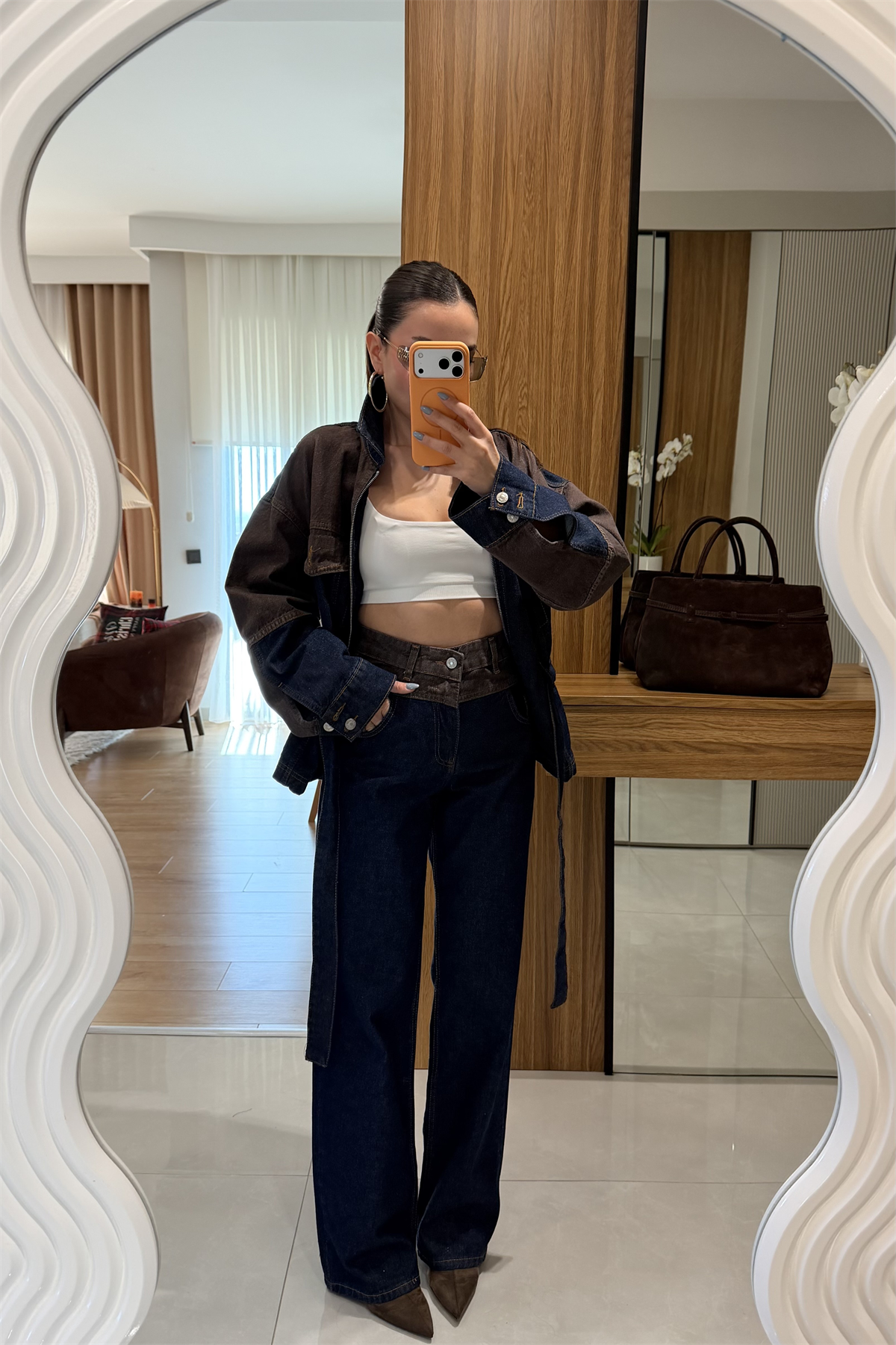 Tokio Denim Kahve Kuşaklı Takım