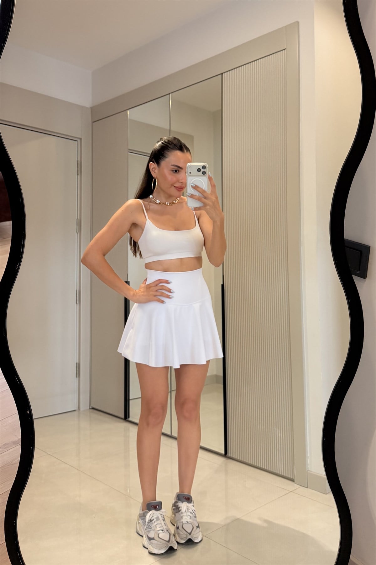 Tokyo Beyaz Oys İçi Şortlu Tenis Eteği