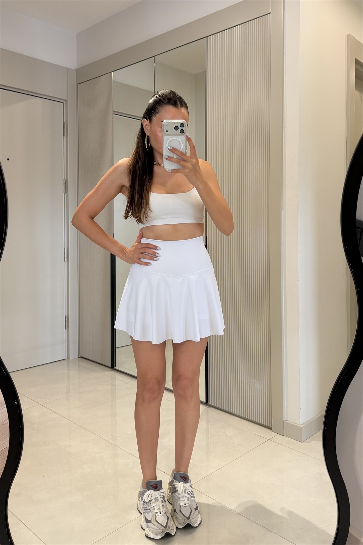 Tokyo Beyaz Oys İçi Şortlu Tenis Eteği