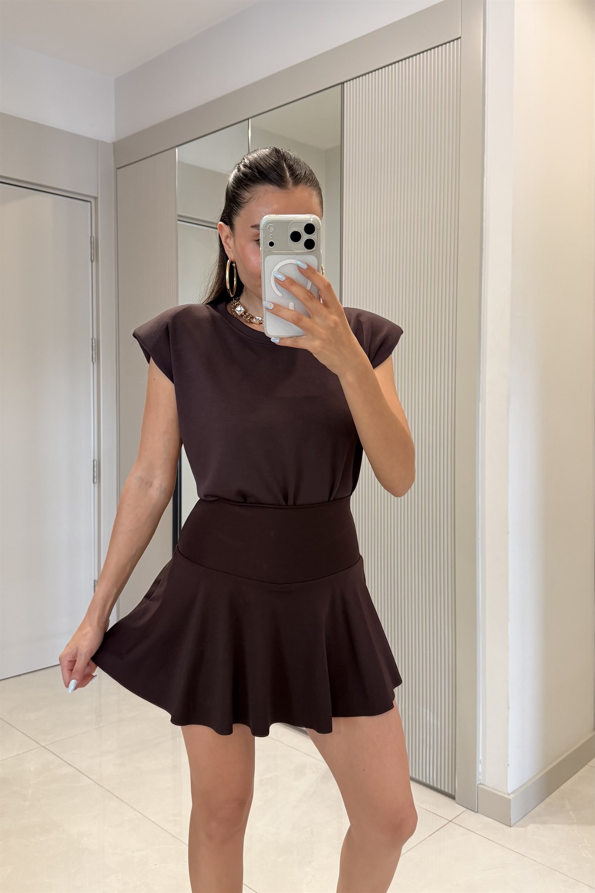 Tokyo Kahve Oys İçi Şortlu Tenis Eteği