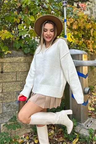 Topshop krem V yaka triko