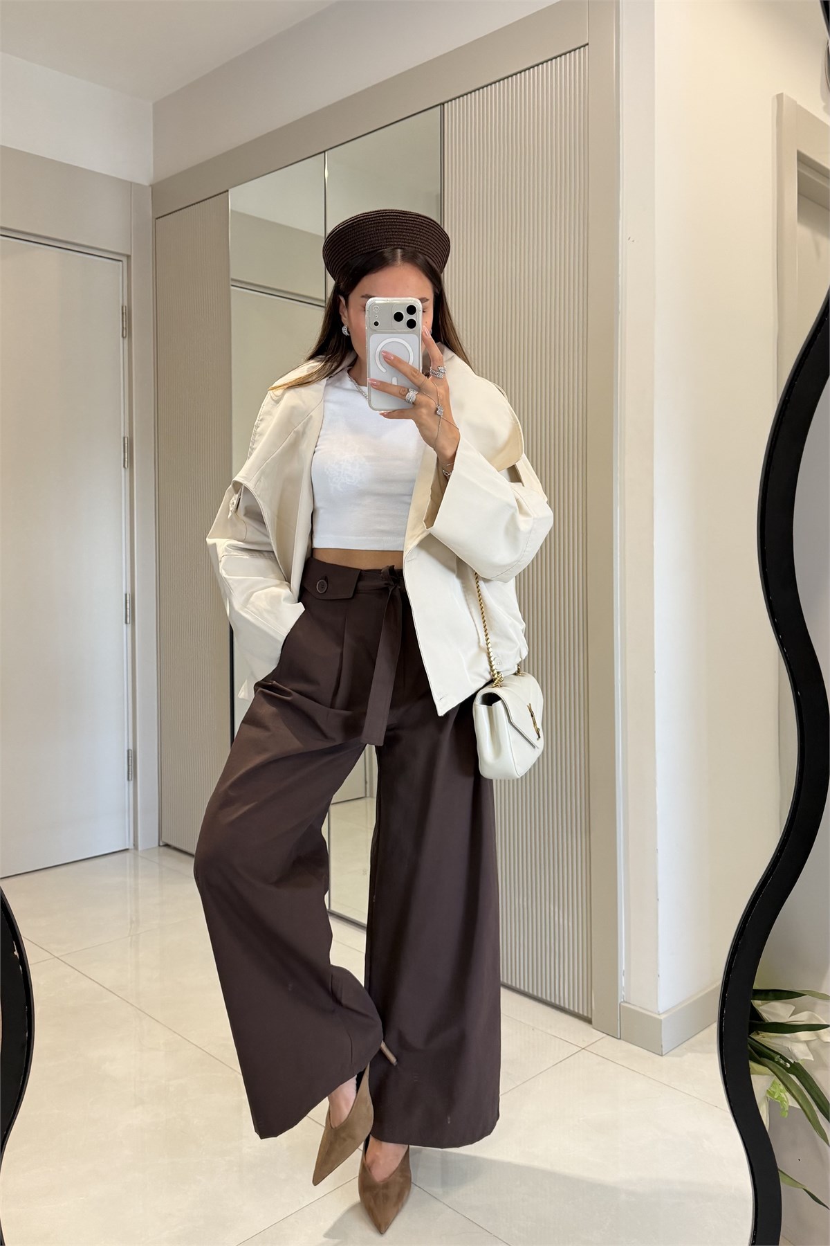 Torice Kahve Cep Düğme Detaylı Pantolon 