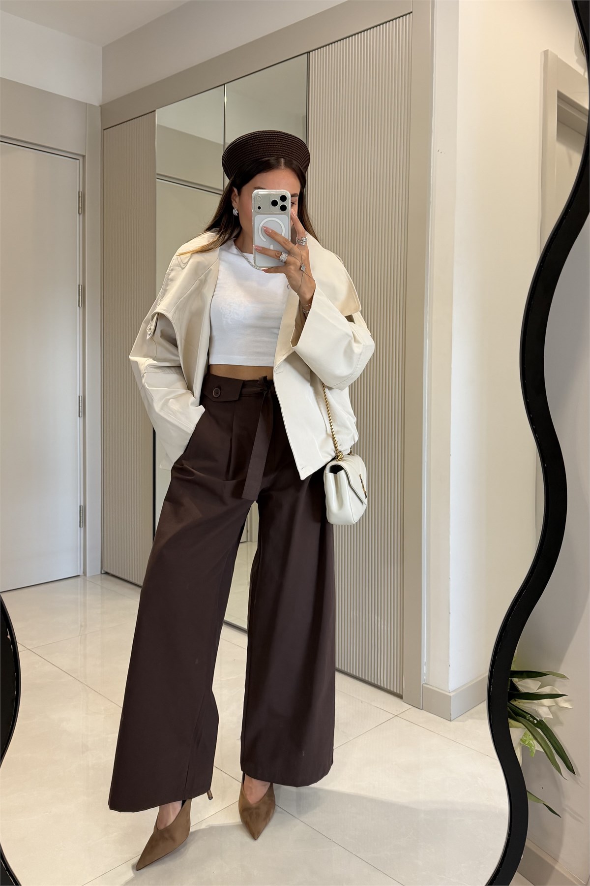 Torice Kahve Cep Düğme Detaylı Pantolon 