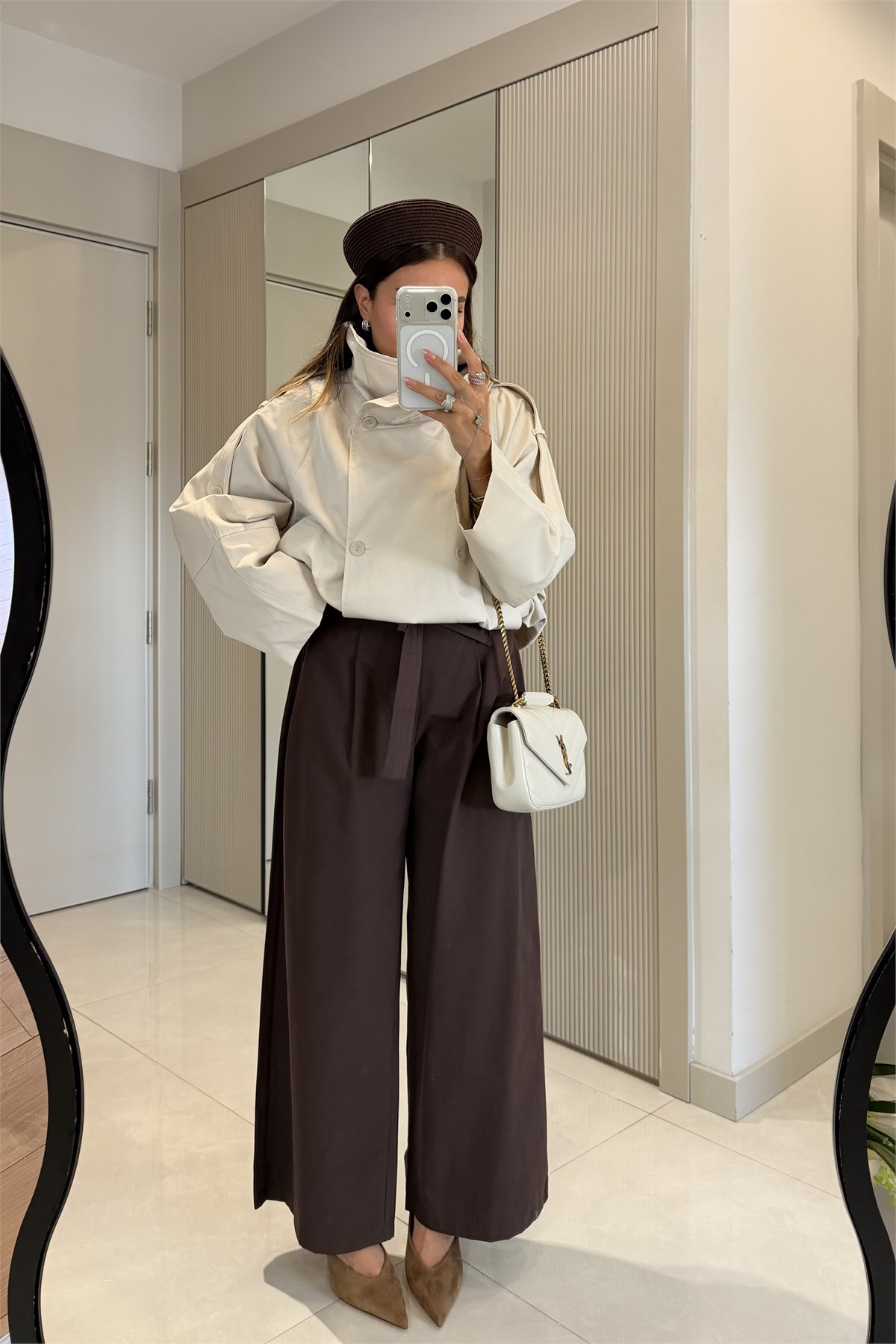 Torice Kahve Cep Düğme Detaylı Pantolon 