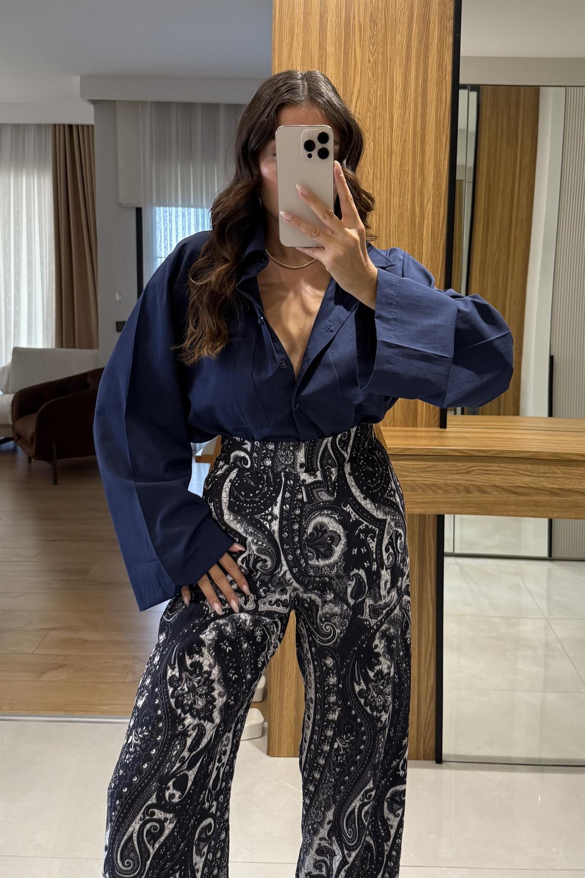 Trevana Lacivert İspanyol Kol Gömlek