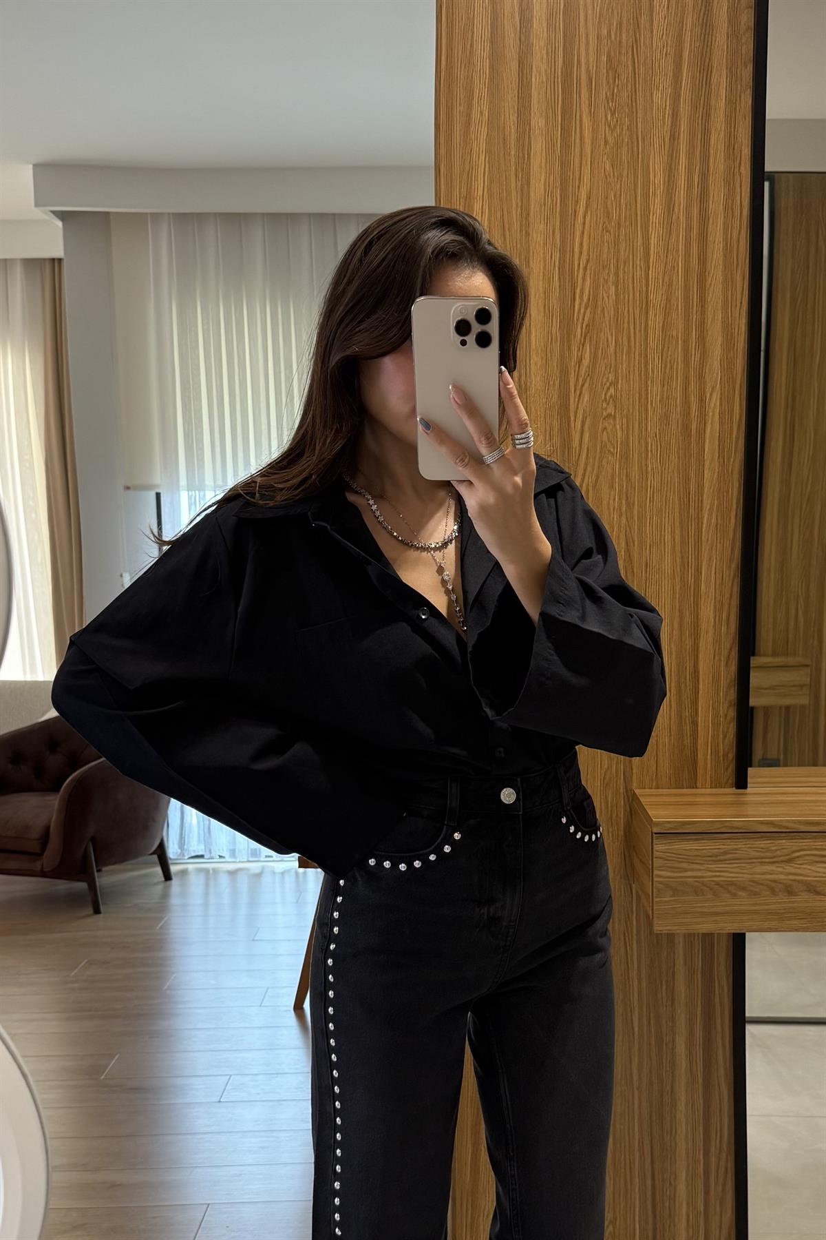 Trevana Siyah İspanyol Kol Gömlek