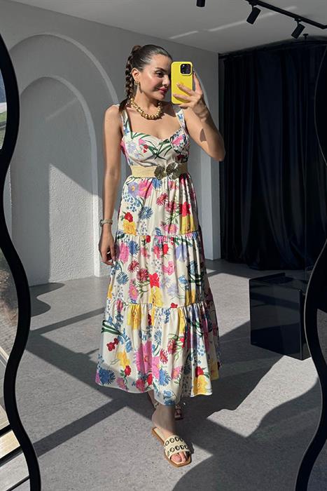 Trisha Çiçek Desenli Kalın Askılı Elbise