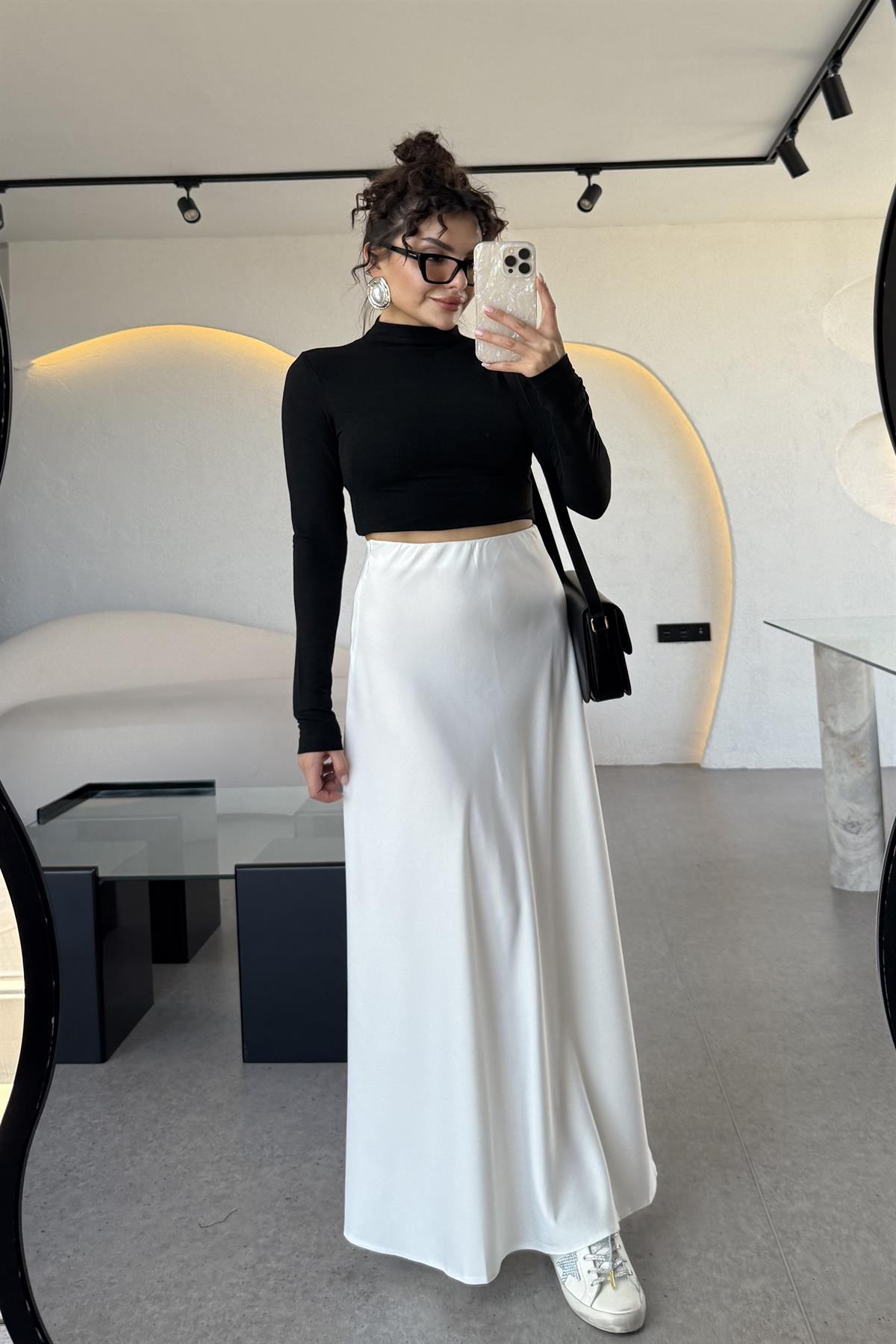 Trula Beyaz Saten Etek 