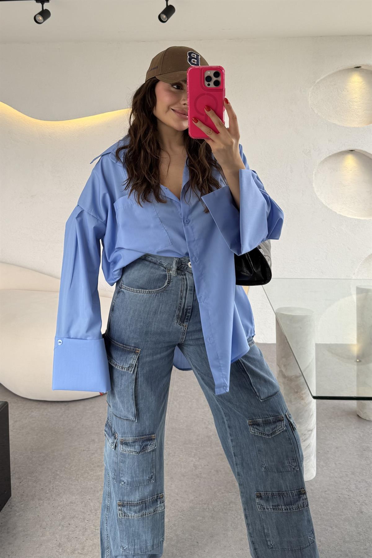 Tulip Mavi Kolları Manşet Detaylı Gömlek