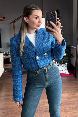 Tüvit mavi mini blazer ceket