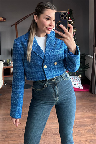 Tüvit mavi mini blazer ceket