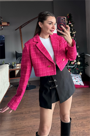 Tüvit pembe mini blazer ceket