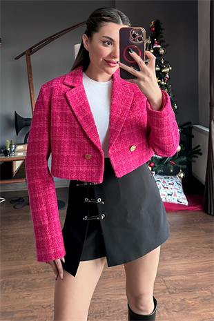 Tüvit pembe mini blazer ceket