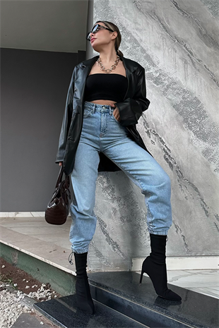 Twist paçası lastikli mom jean