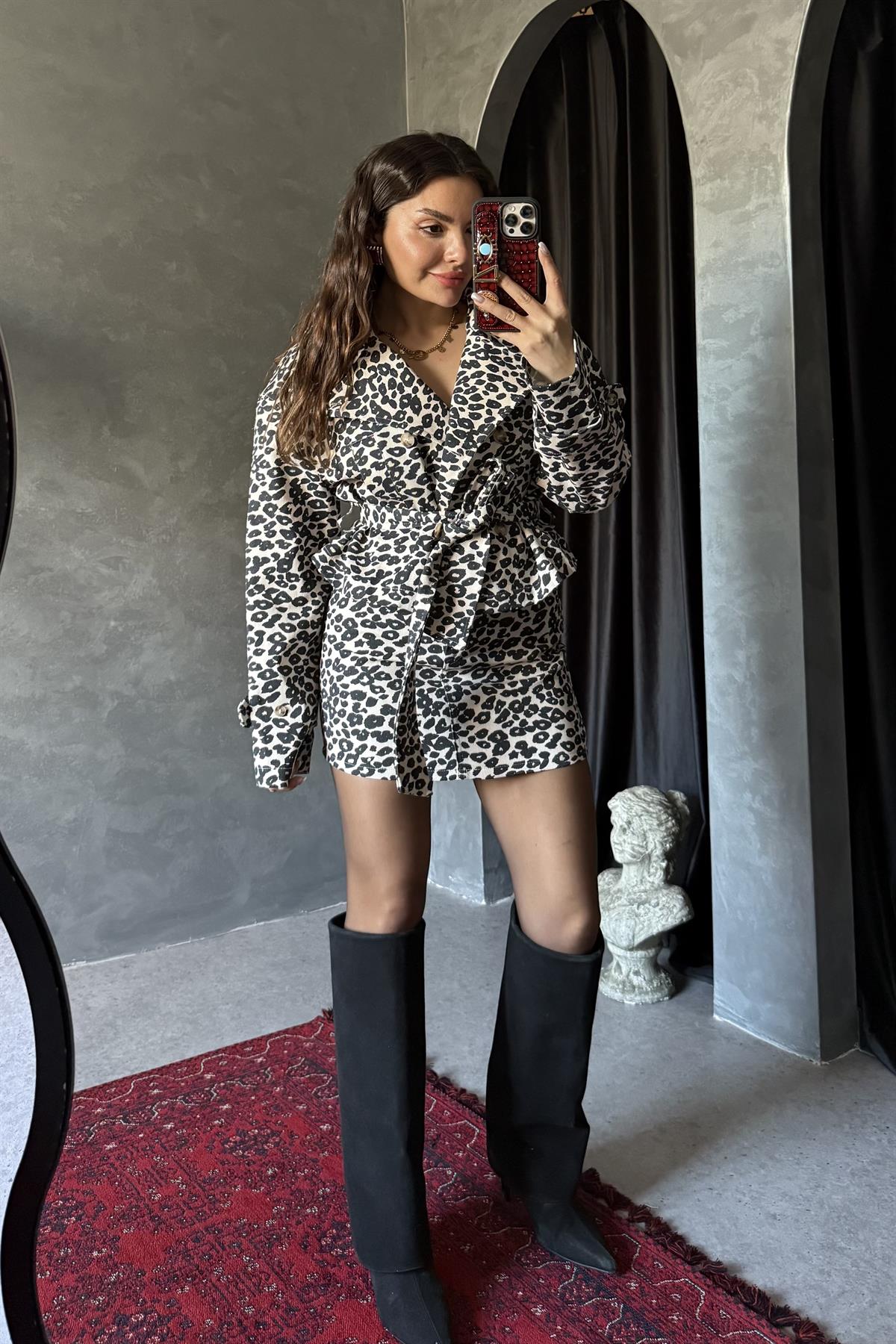 Uganda Siyah Leopar Mini Etek 