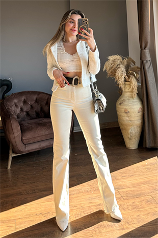 Ultra yüksek bel bej rengi ispanyol jean