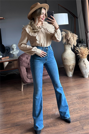 Ultra yüksek bel midblue ispanyol jean