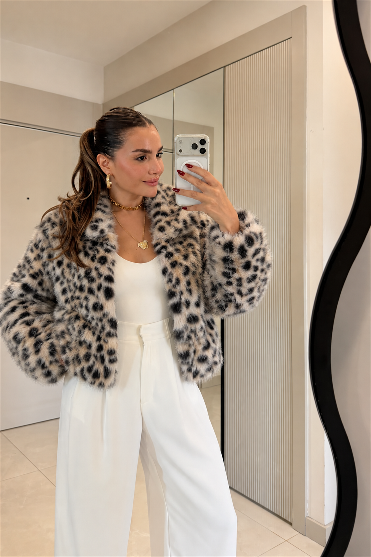 Urbina Leopar Desenli Peluş Kürk