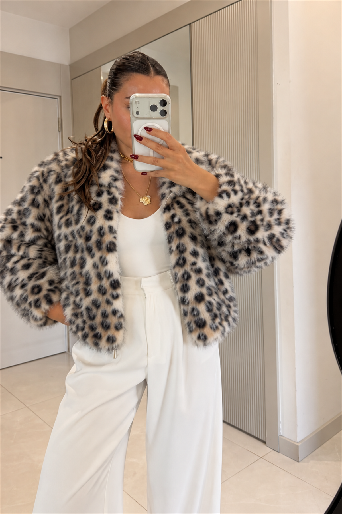 Urbina Leopar Desenli Peluş Kürk