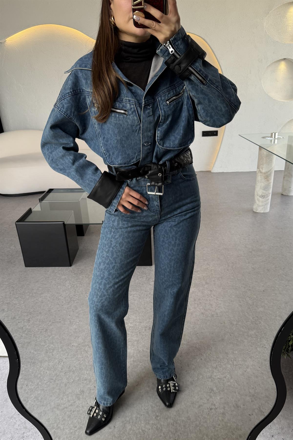 Vagner Denim Leopar Desen Takım 