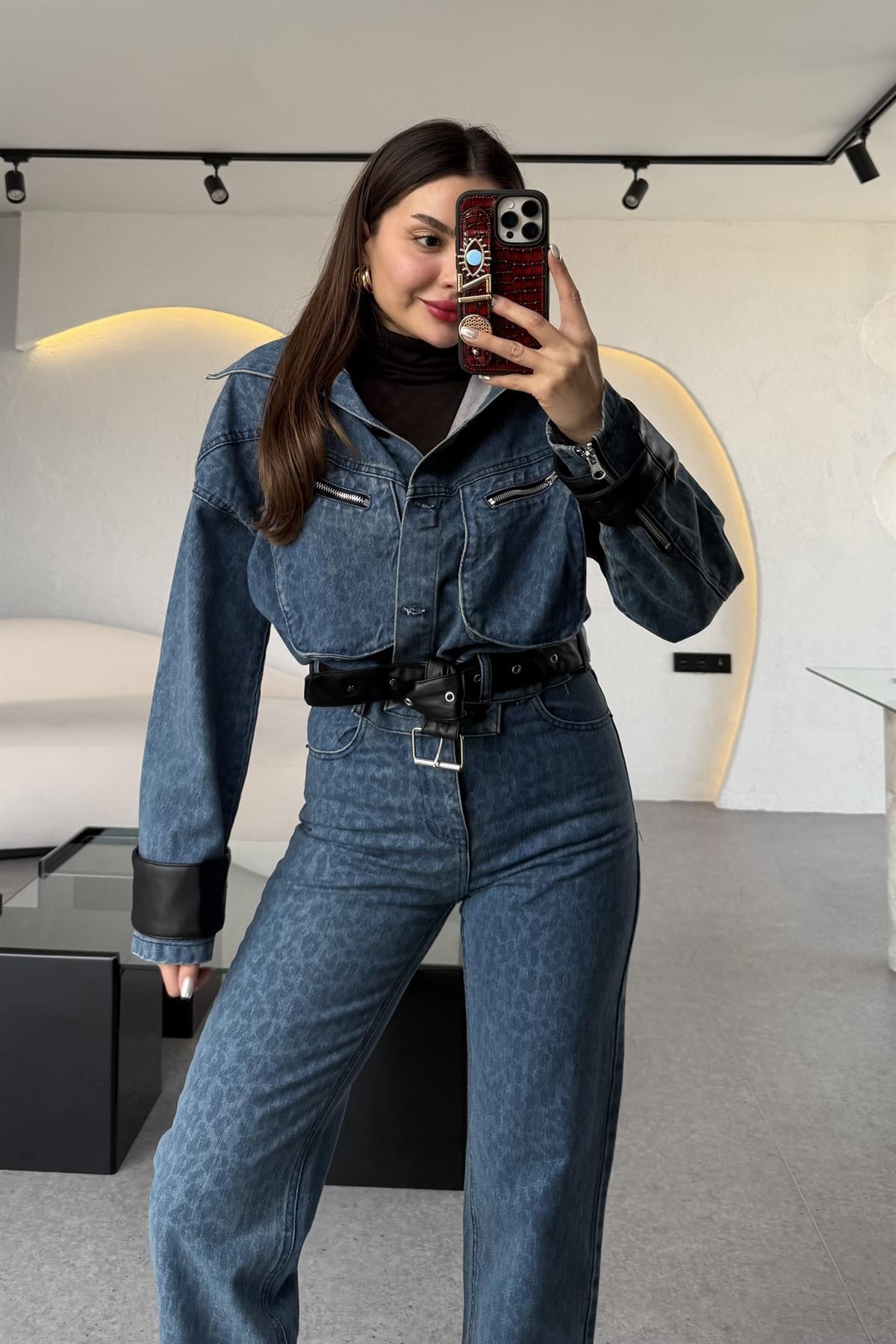 Vagner Denim Leopar Desen Takım 