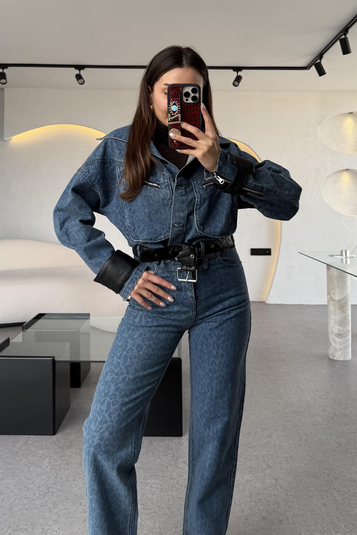 Vagner Denim Leopar Desen Takım 